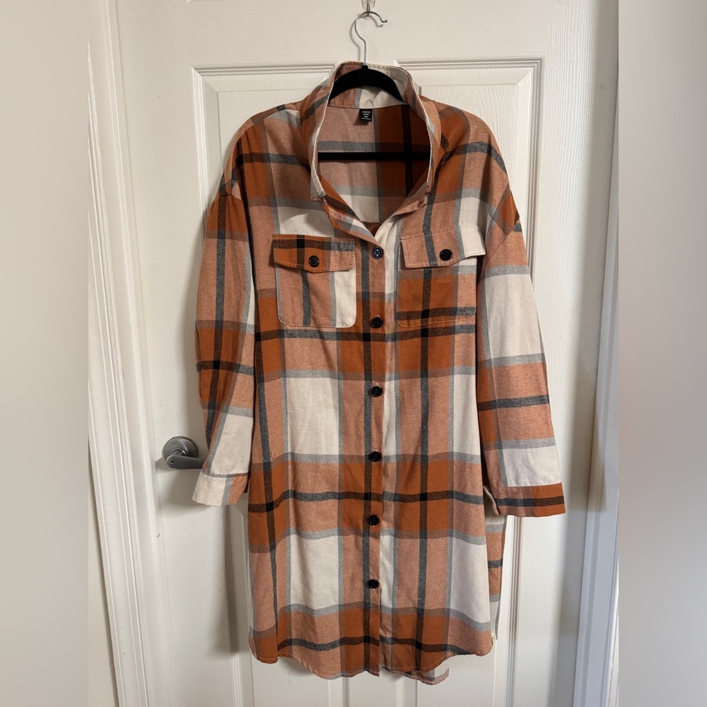 Plaid Button-Up Flannel Jacket Top